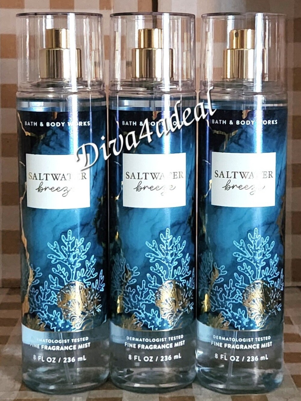 3X Bath & Body Works SALTWATER BREEZE 8OZ Mist Spray Collection Set